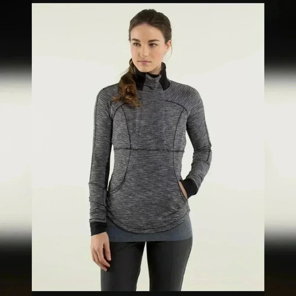 Lululemon Base Runner 1/2 Zip Coco Pique Black White / Black - Picture 2 of 5